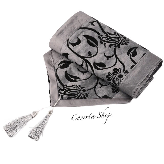 Table Runner - Taplak Meja Panjang - Satin - Grey - 30x200cm