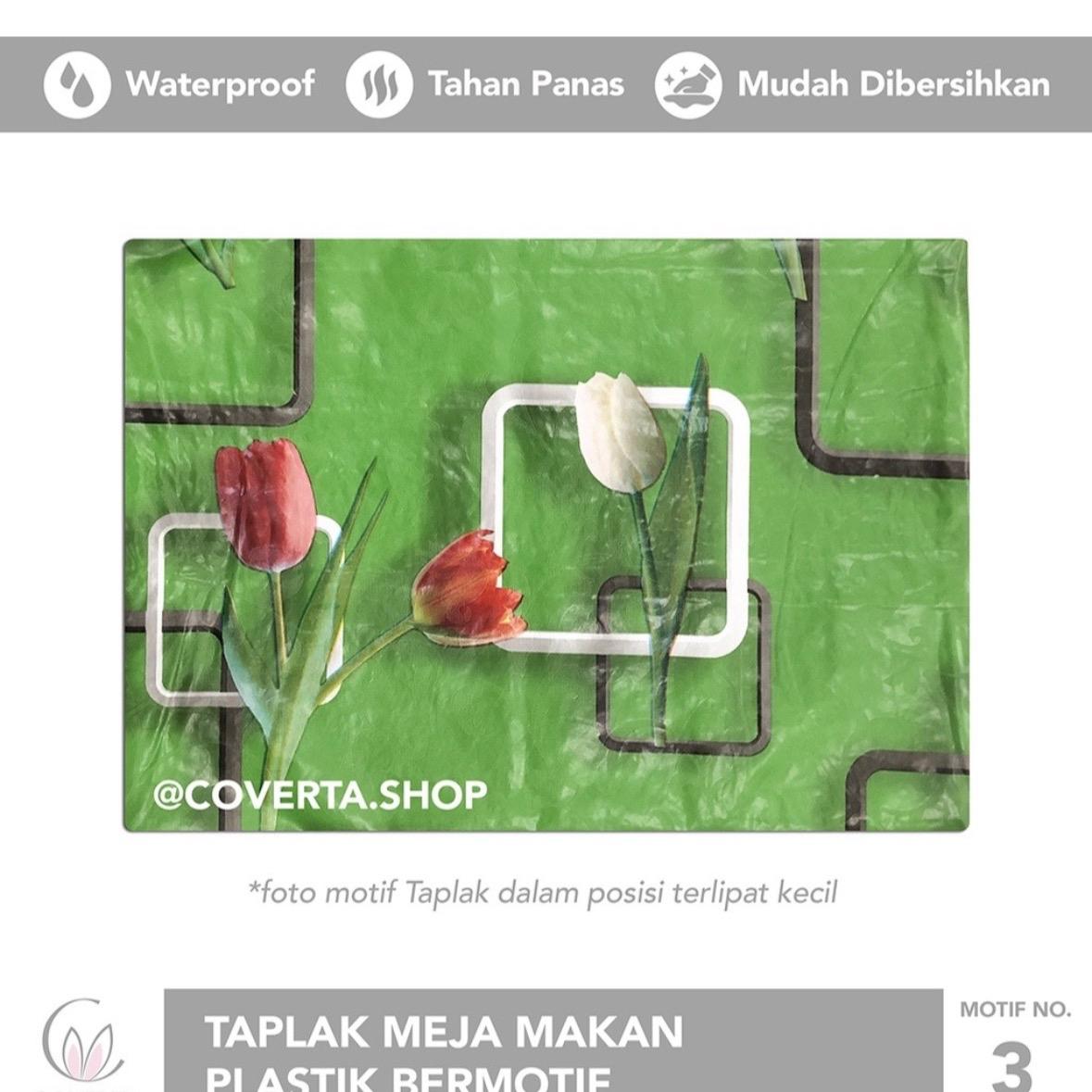 Taplak Meja Makan Plastik Anti Air Motif Bentuk Kotak / Segi