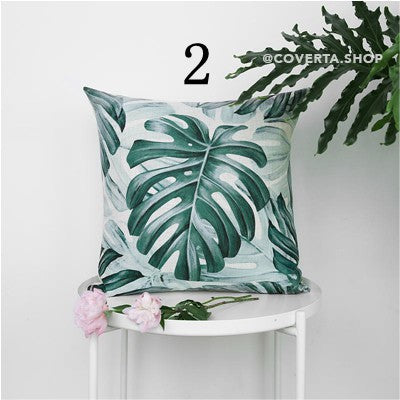 Sarung Bantal Kursi Sofa Hijau - Monstera 45x45cm