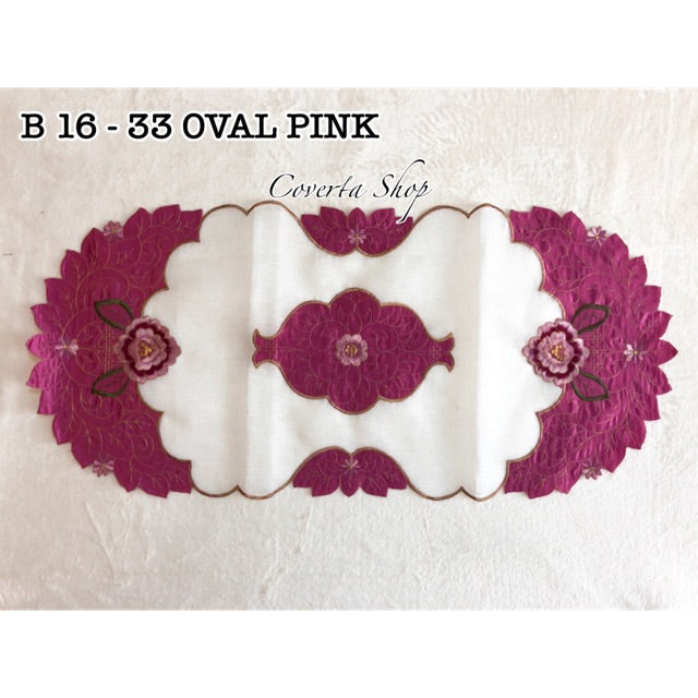 Taplak Meja Tamu Oval Bordir 40x85cm (Kode B16-33 Oval)