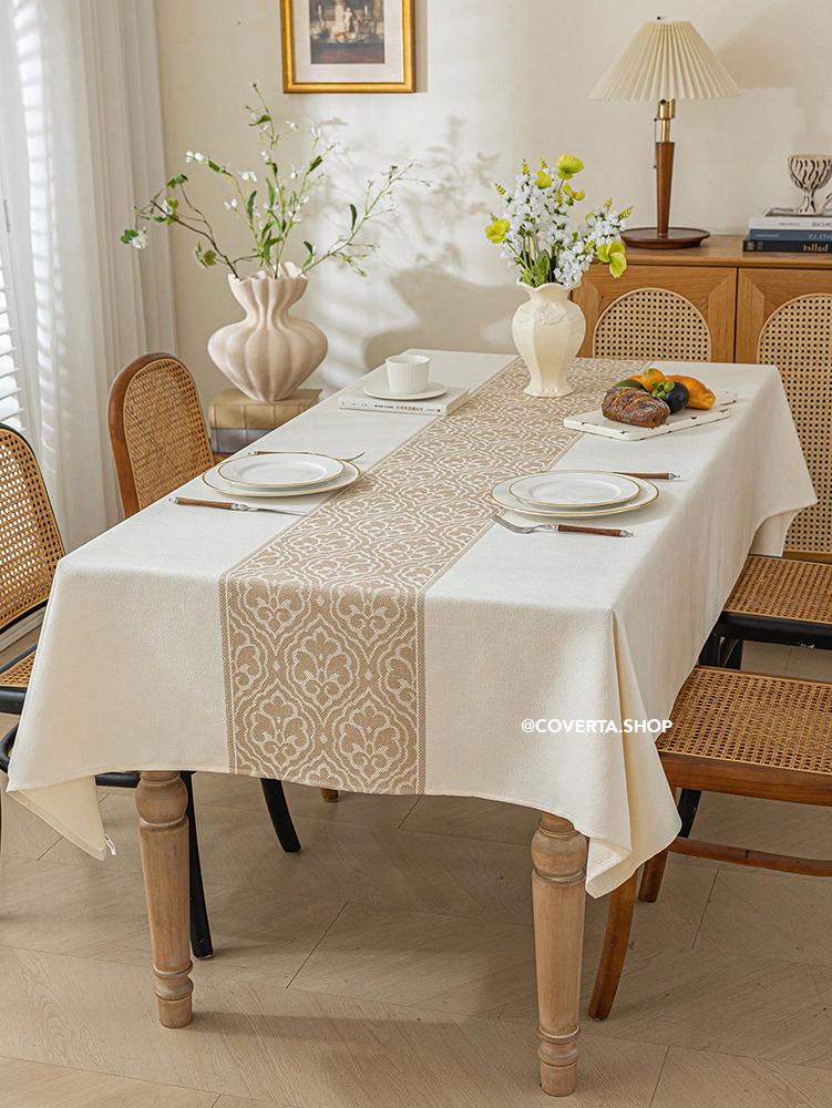 Taplak Meja Makan Raya - Taplak Meja Makan Linen Estetik Motif Raya | Alas Meja Makan Minimalis
