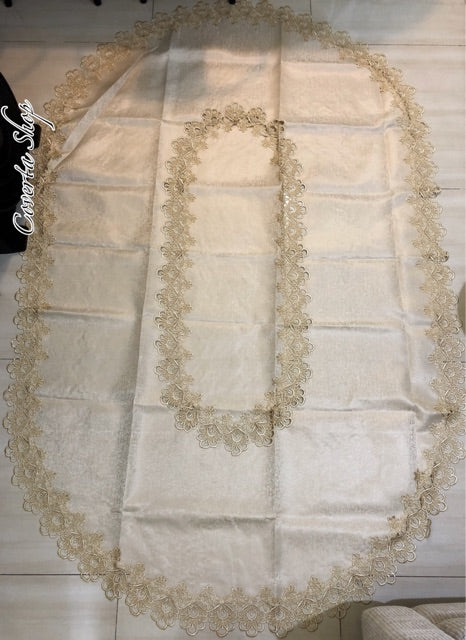 Taplak Meja Tamu Bordir Polos Oval 4-6 Kursi (130x180cm)
