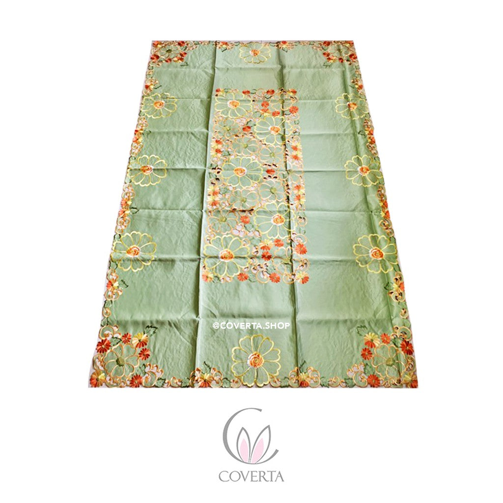 Taplak Meja Makan Bordir Hijau Set Serbet 4-6 Kursi - 135x180cm