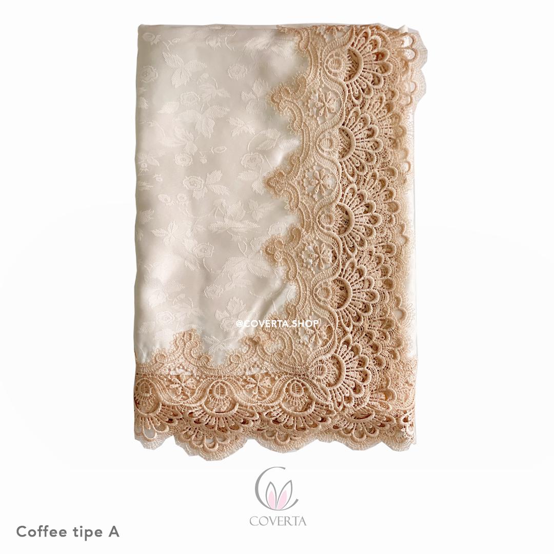 COVERTA Taplak Meja Makan Bordir Segi Cream Tipe B 150x220cm Eksklusif & Elegant untuk 6-8 Kursi Sarung Kursi Tidak Termasuk