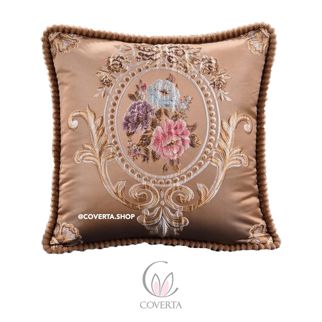 Sarung Bantal Kursi Sofa Coverta Belgi Classic Flower 45x45cm dengan Motif Bunga yang Halus dan Detail Bordiran Menawan - Dekorasi