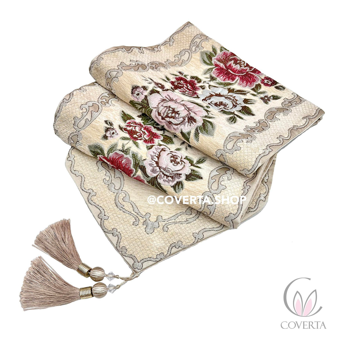 Table Runner Classic Flower | Taplak Meja Aesthetic Dekorasi Meja Makan Kain