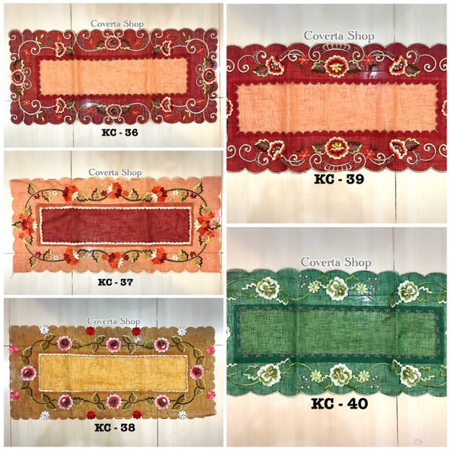 Taplak Meja Tamu Kaca Bordir 40x90cm