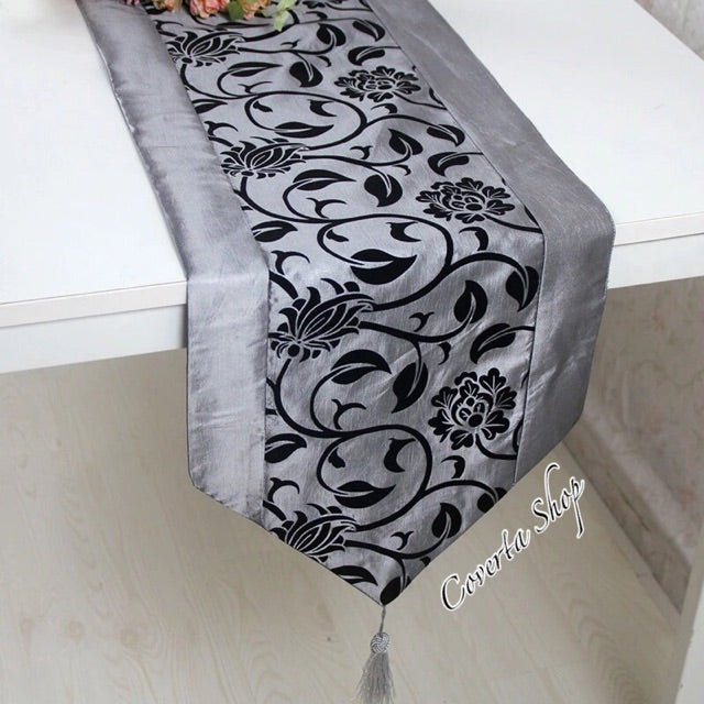 Table Runner - Taplak Meja Panjang - Satin - Grey - 30x200cm