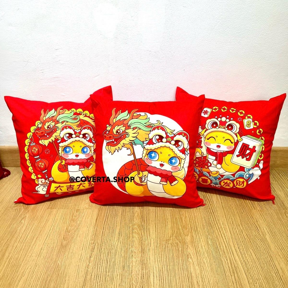 Sarung Bantal Sofa 45x45 cm Motif Lunar Red | Sarung Bantal Kursi Merah