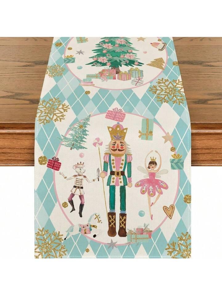 Table Runner Christmas Motif Nutcracker Taplak Meja Makan Kain Dekorasi Natal
