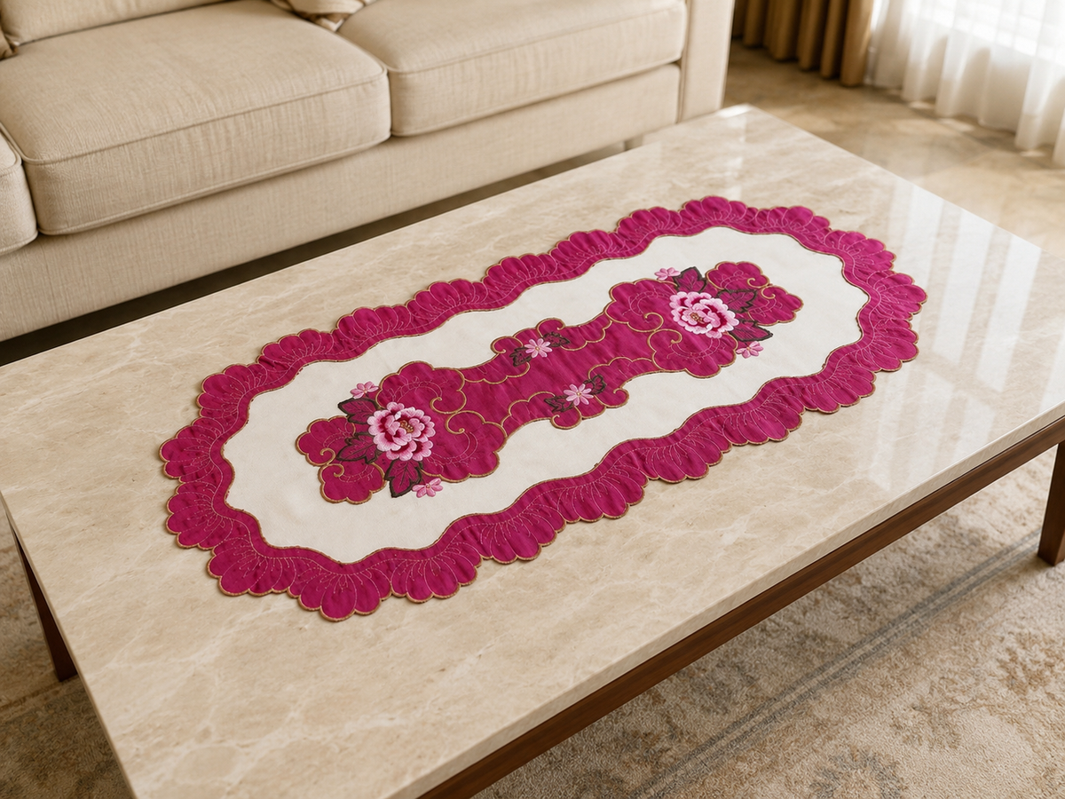 Taplak Meja Tamu Bordir 40x85cm (Kode B16-37 Oval)