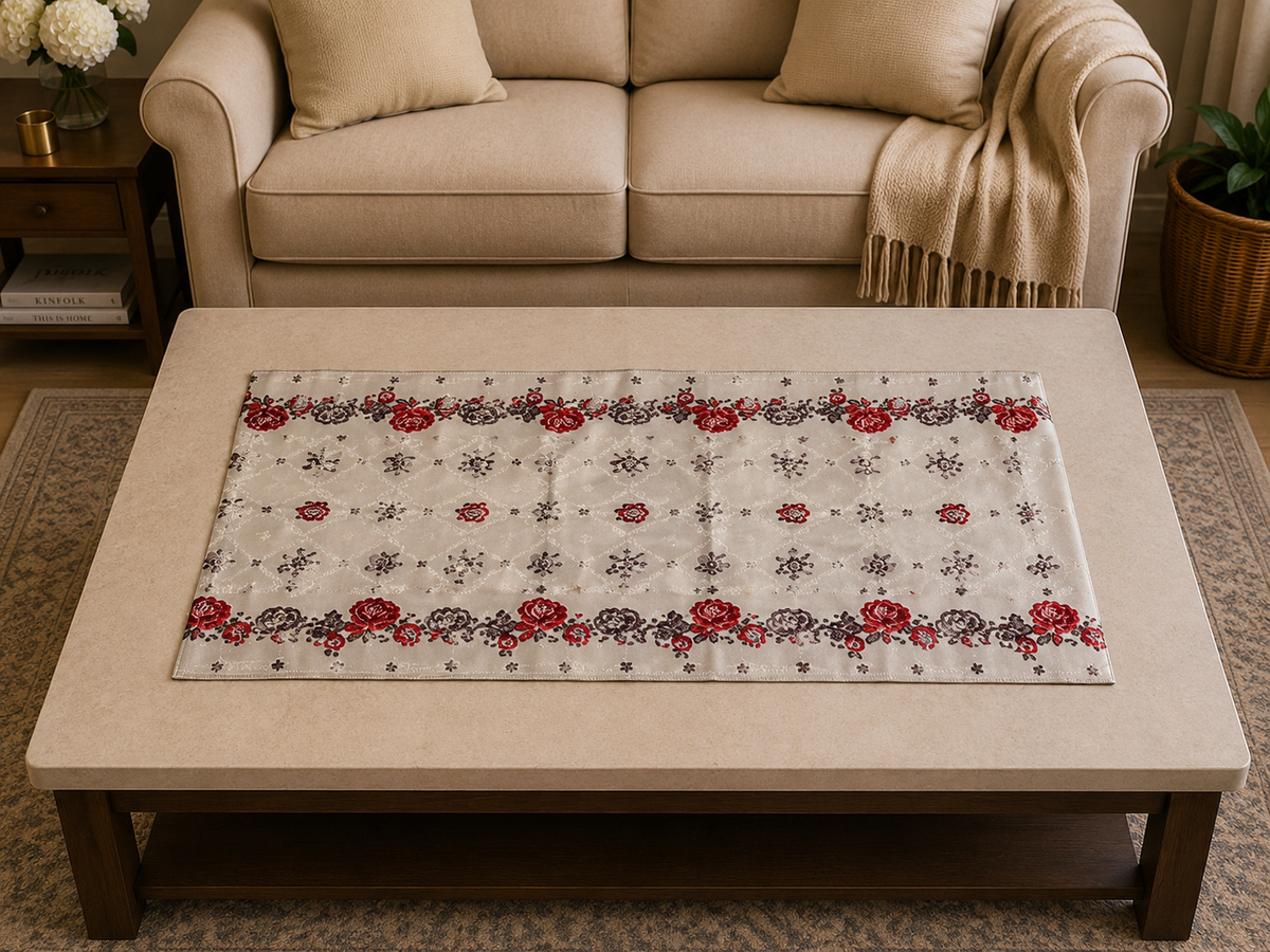 Taplak Meja Tamu Plastik Anti Air Motif  110x50 cm / Taplak Meja Tamu Mewah Waterproof Print lebar 50cm