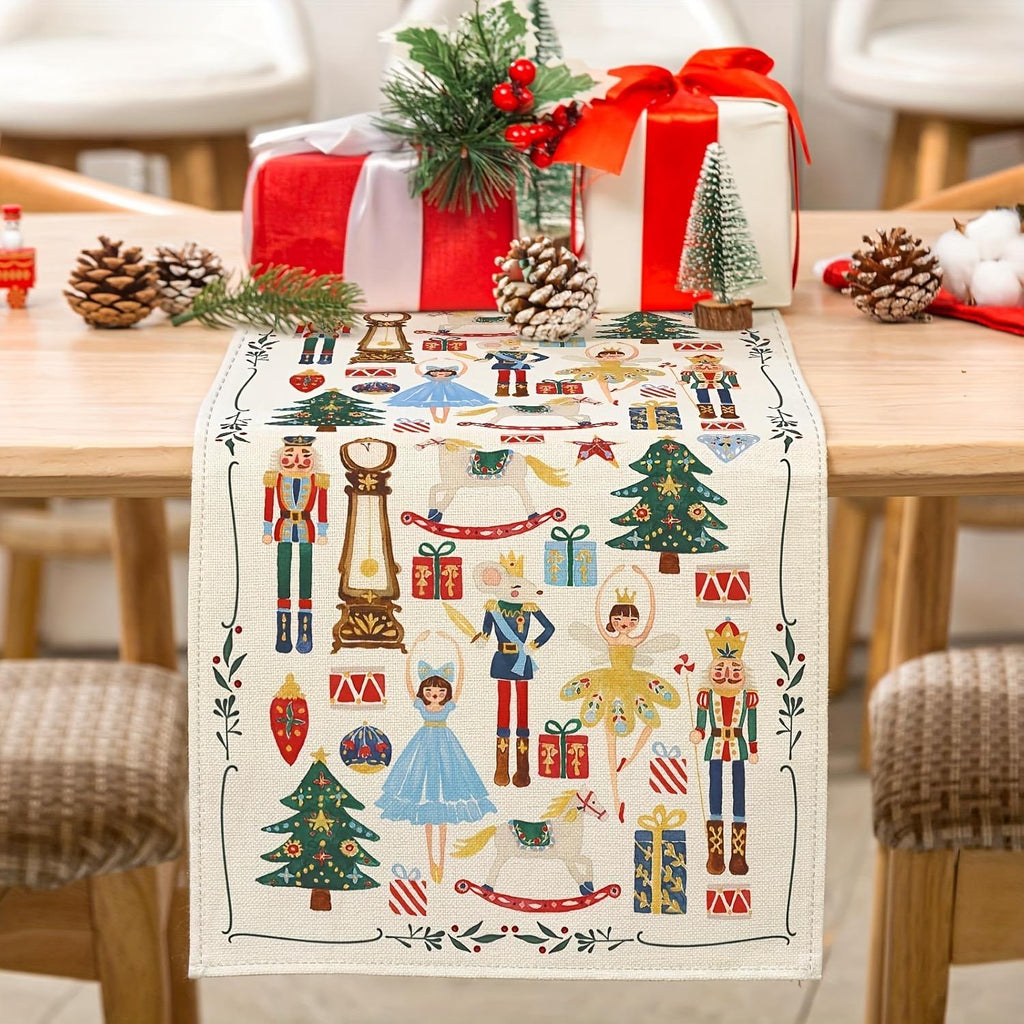 Table Runner Christmas Motif Nutcracker Taplak Meja Makan Kain Dekorasi Natal