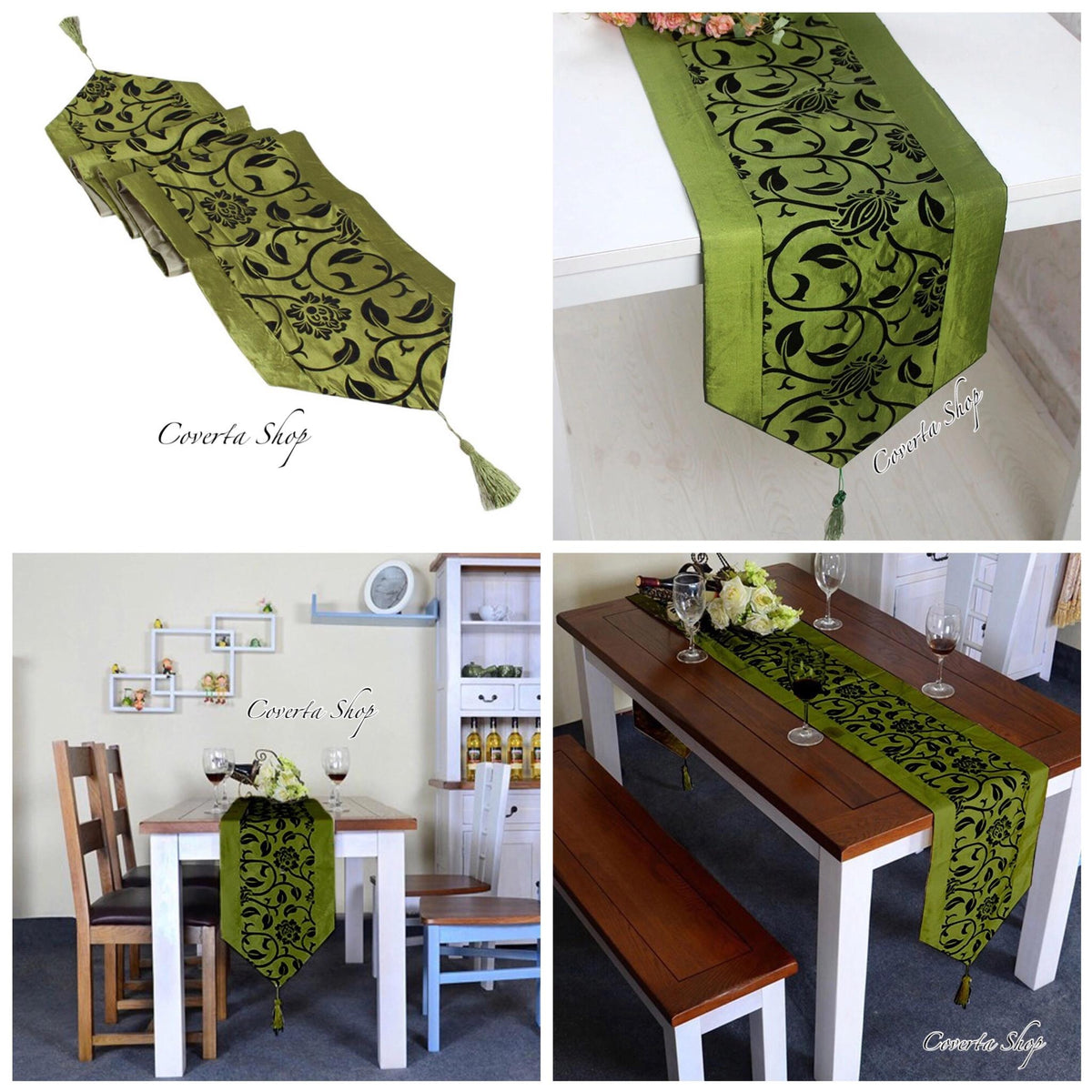 Table Runner Taplak Meja Panjang Green 28x200cm