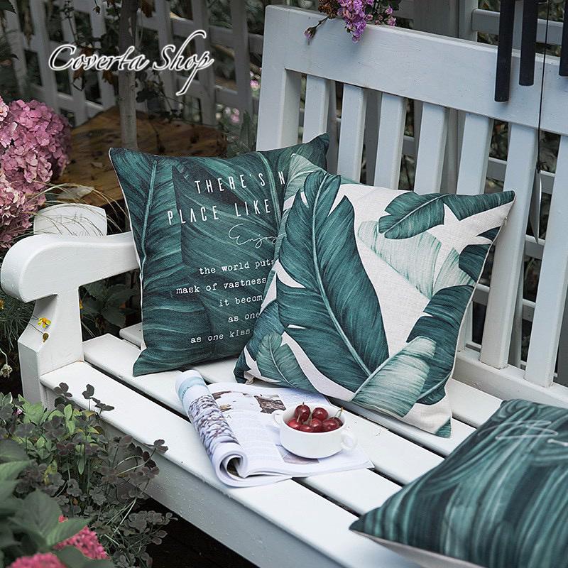 Sarung Bantal Sofa Hijau - Monstera 45x45cm