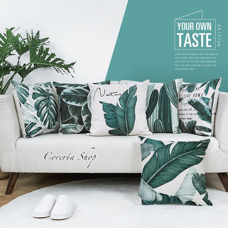 Sarung Bantal Sofa Hijau - Monstera 45x45cm