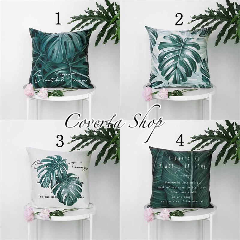 Sarung Bantal Sofa Hijau - Monstera 45x45cm