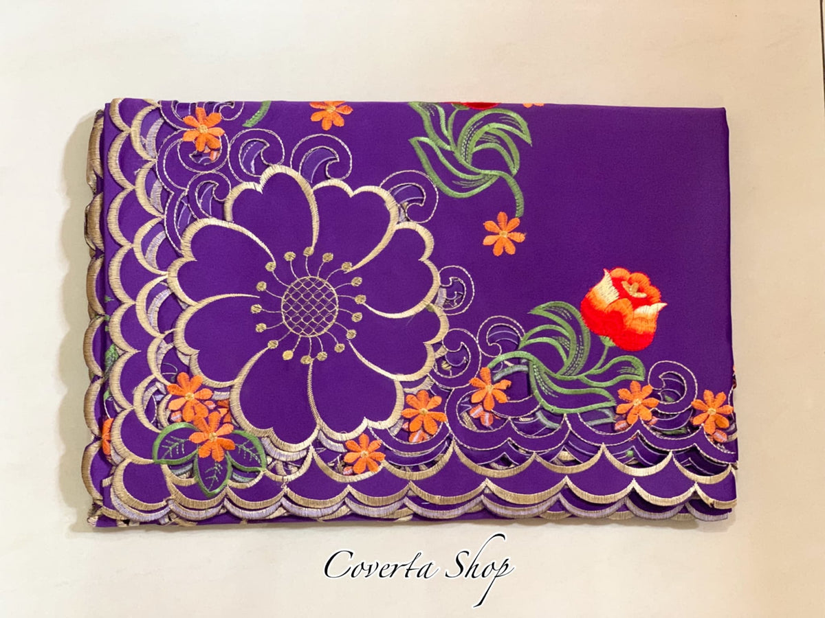 Taplak Meja Makan Bordir Purple0605 - 6-8 Kursi - 180x225cm
