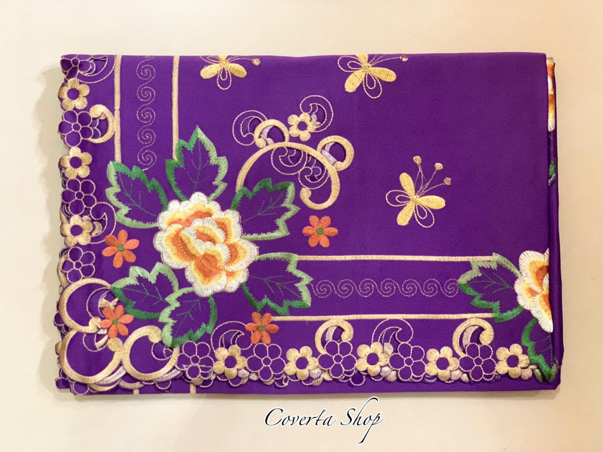 Taplak Meja Makan Bordir Purple0606 - 6-8 Kursi - 180x225cm