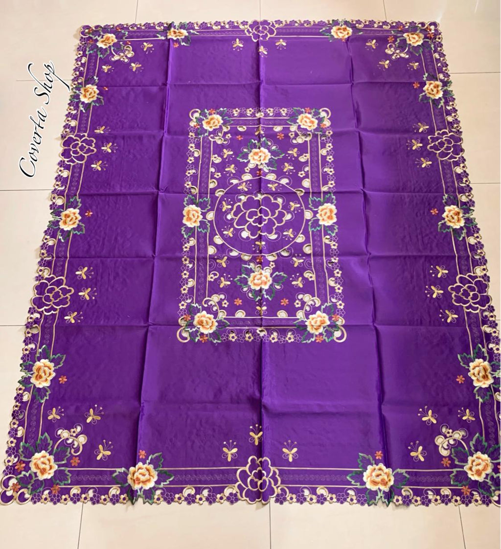 Taplak Meja Makan Bordir Purple0606 - 6-8 Kursi - 180x225cm