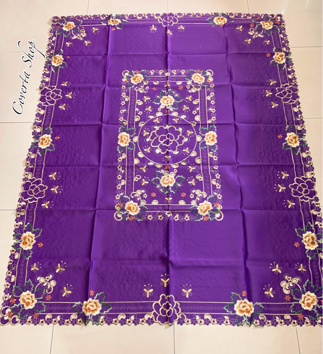 Taplak Meja Makan Bordir Purple0606 - 6-8 Kursi - 180x225cm