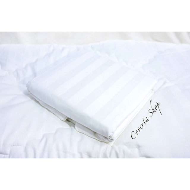 BedCover Set Seprei Dobby 250TC | Badcover Hotel | Bed Cover Putih Salur / Kotak Size 160/180/200x200x40cm
