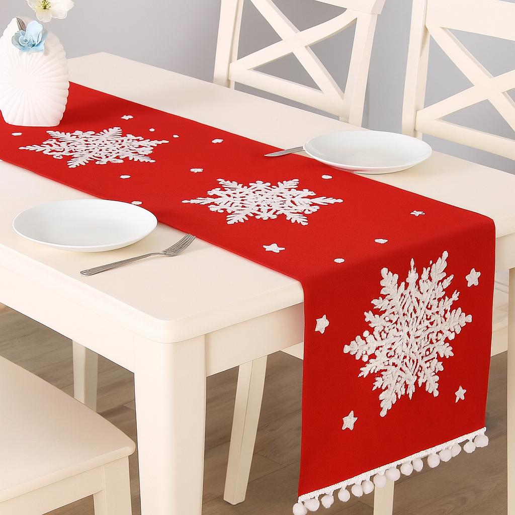 Table Runner Natal Snowflakes | Dekorasi Christmas Meja Makan Premium