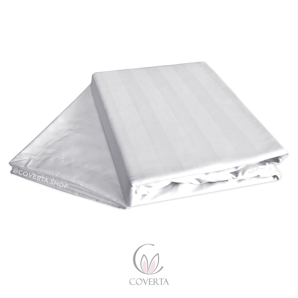 Bed Cover Set Hotel Putih Salur Emboss 160x200 /180x200 / 200x200 tinggi 40cm