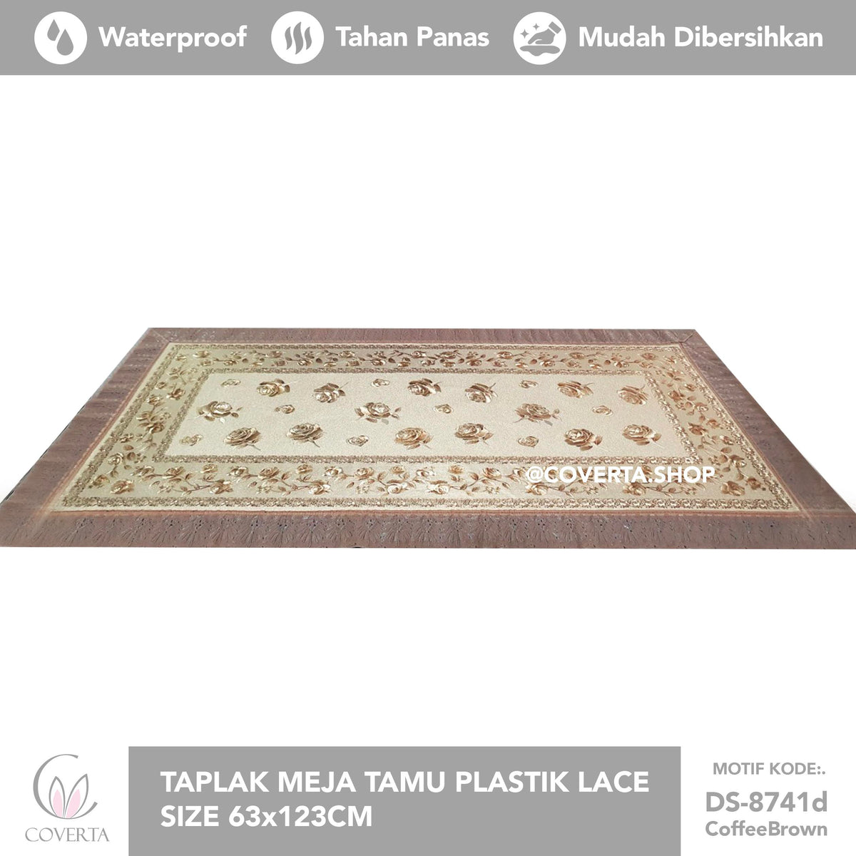 Taplak Meja Tamu Plastik Lace Waterproof Gold