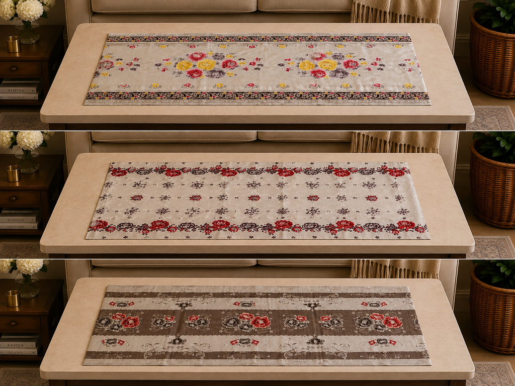 Taplak Meja Tamu Plastik Anti Air Motif  110x50 cm / Taplak Meja Tamu Mewah Waterproof Print lebar 50cm