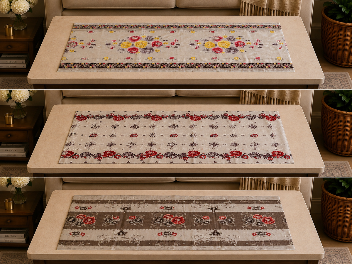 Taplak Meja Tamu Plastik Anti Air Motif  110x50 cm / Taplak Meja Tamu Mewah Waterproof Print lebar 50cm