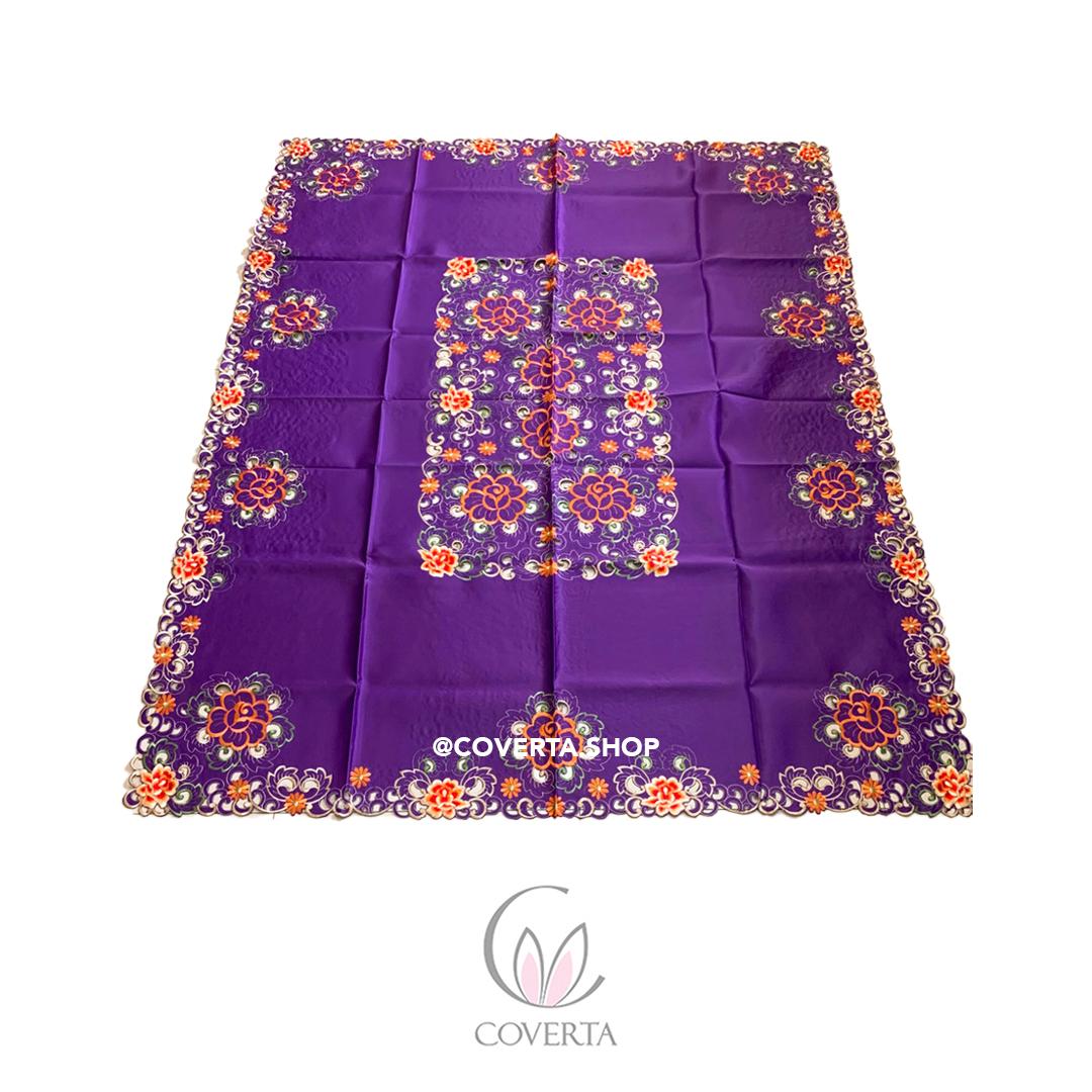 Taplak Meja Makan Bordir Purple0604 - 6-8 Kursi - 180x225cm