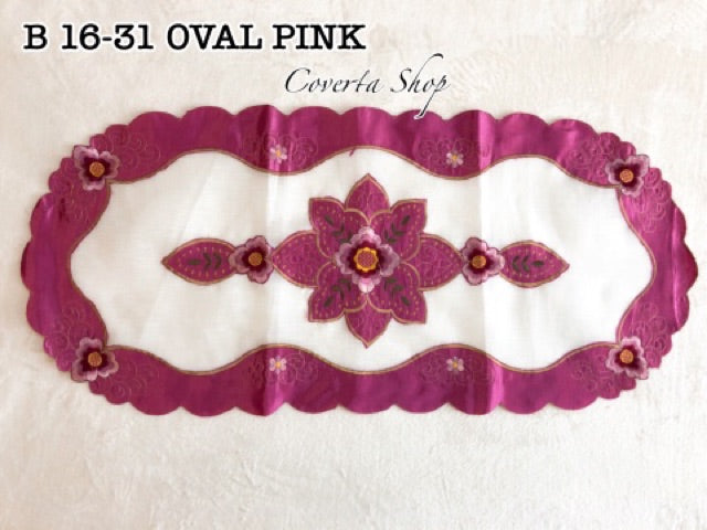 Taplak Meja Tamu Bordir 40x85cm (Kode B16-31 Oval)