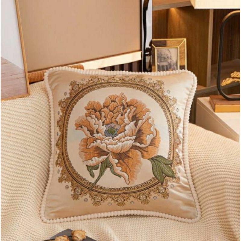 Sarung Bantal Kursi Sofa Coverta Belgi Classic Flower 45x45cm dengan Motif Bunga yang Halus dan Detail Bordiran Menawan - Dekorasi