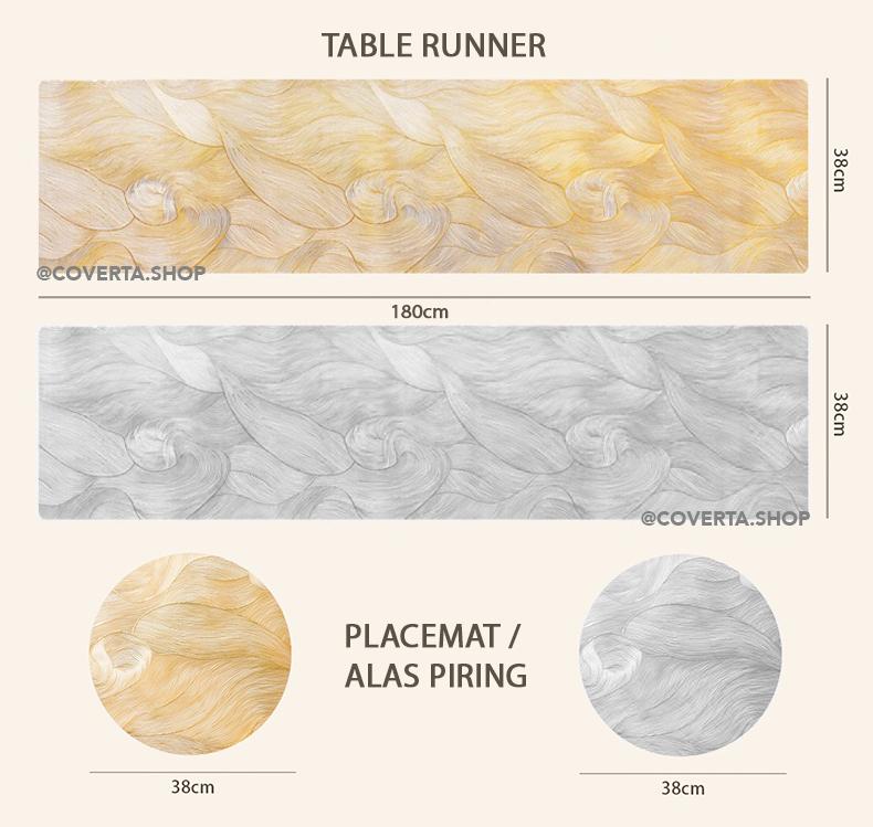 Table Runner Mika PVC Premium Motif Wave Silver Gold – Alas Meja Anti Air Waterproof