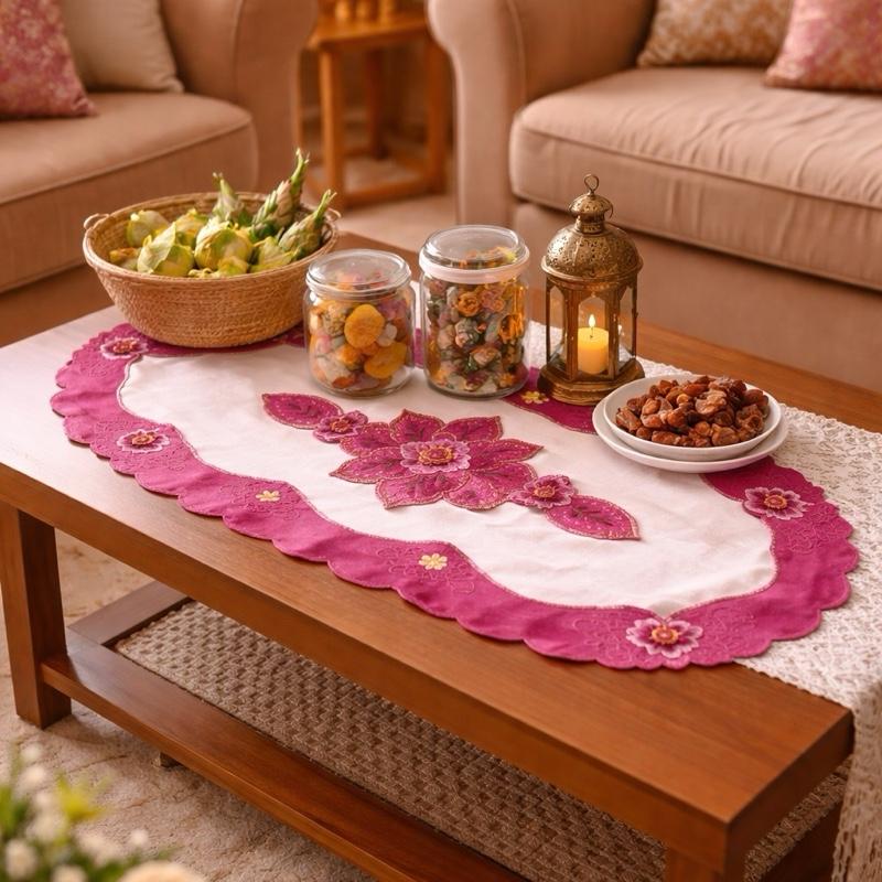 Taplak Meja Tamu Bordir 40x85cm (Kode B16-31 Oval)