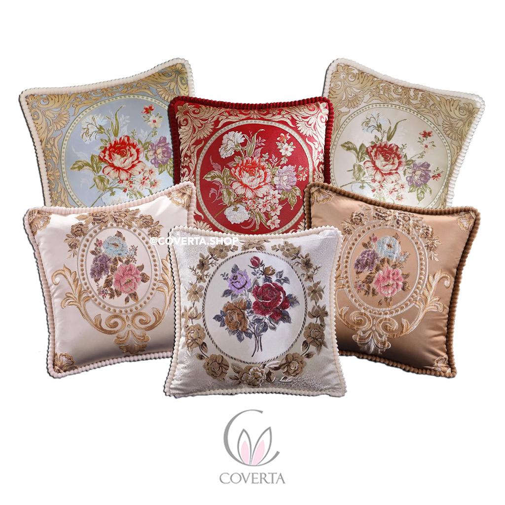 Sarung Bantal Kursi Sofa Coverta Belgi Classic Flower 45x45cm dengan Motif Bunga yang Halus dan Detail Bordiran Menawan - Dekorasi