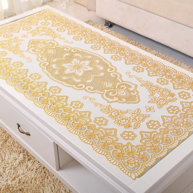 Taplak Meja Tamu Segi Panjang Plastik Gold 40x85cm