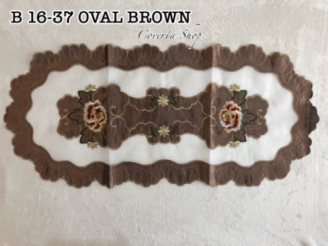 Taplak Meja Tamu Bordir 40x85cm (Kode B16-37 Oval)