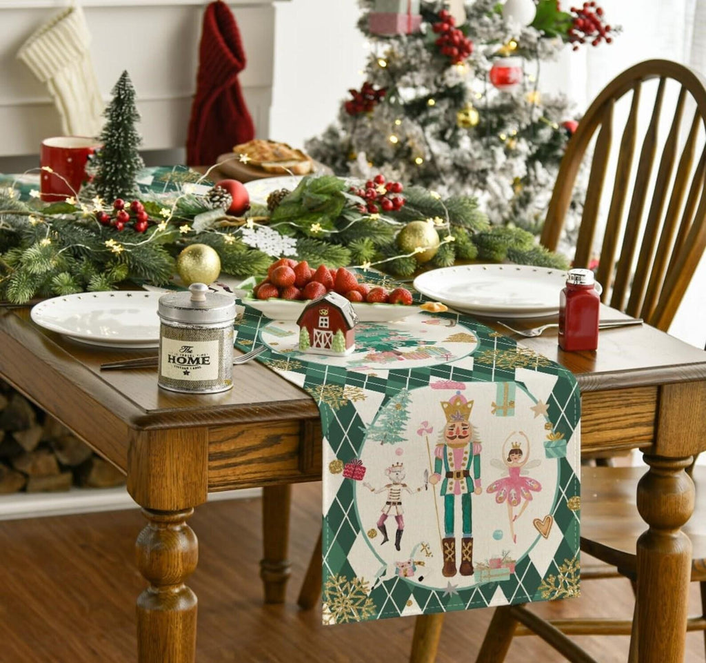 Table Runner Christmas Motif Nutcracker Taplak Meja Makan Kain Dekorasi Natal