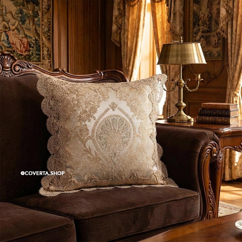 Sarung Bantal Ottoman Elegan Motif Klasik | Sarung Bantal Sofa Premium Renda 45x45cm