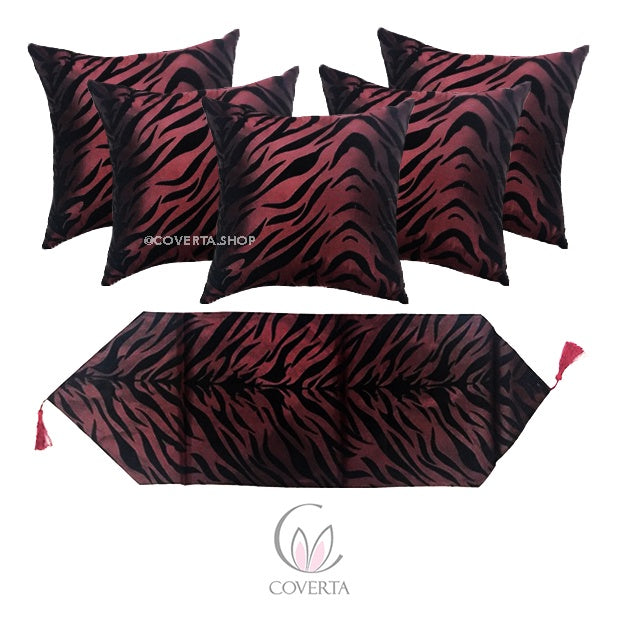 Sarung Bantal Kursi Sofa Set Leopard 40x40cm - (isi 5 pc sarung bantal + 1 taplak)