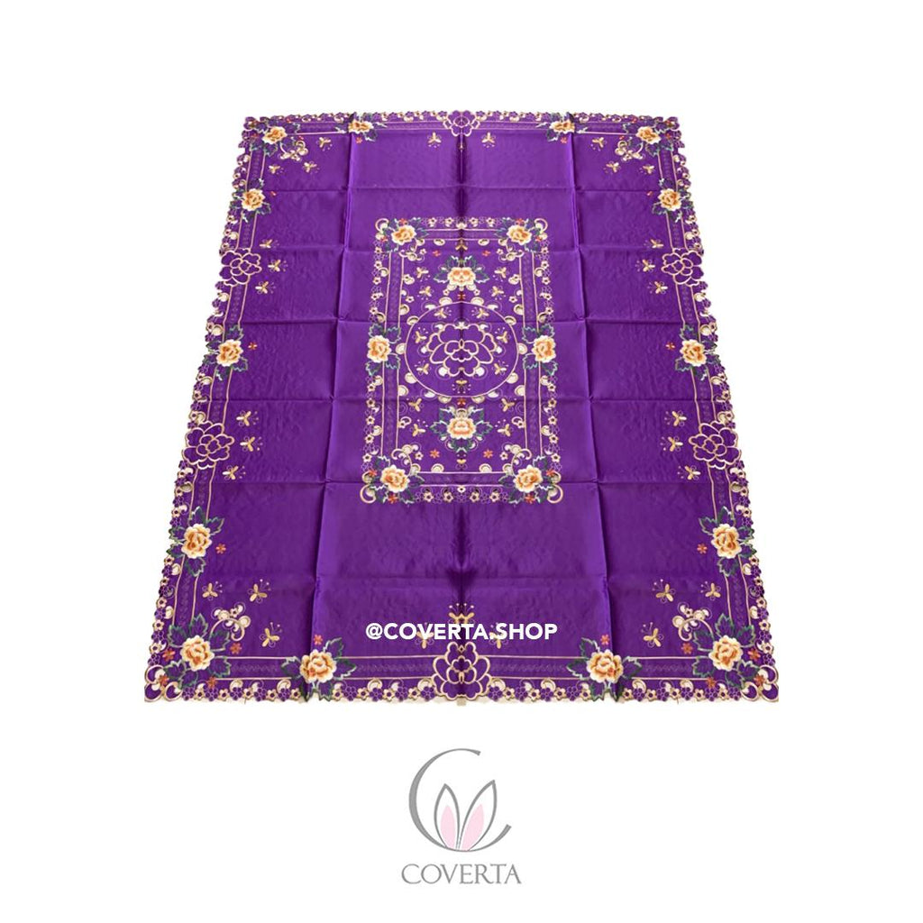 Taplak Meja Makan Bordir Purple0606 - 6-8 Kursi - 180x225cm