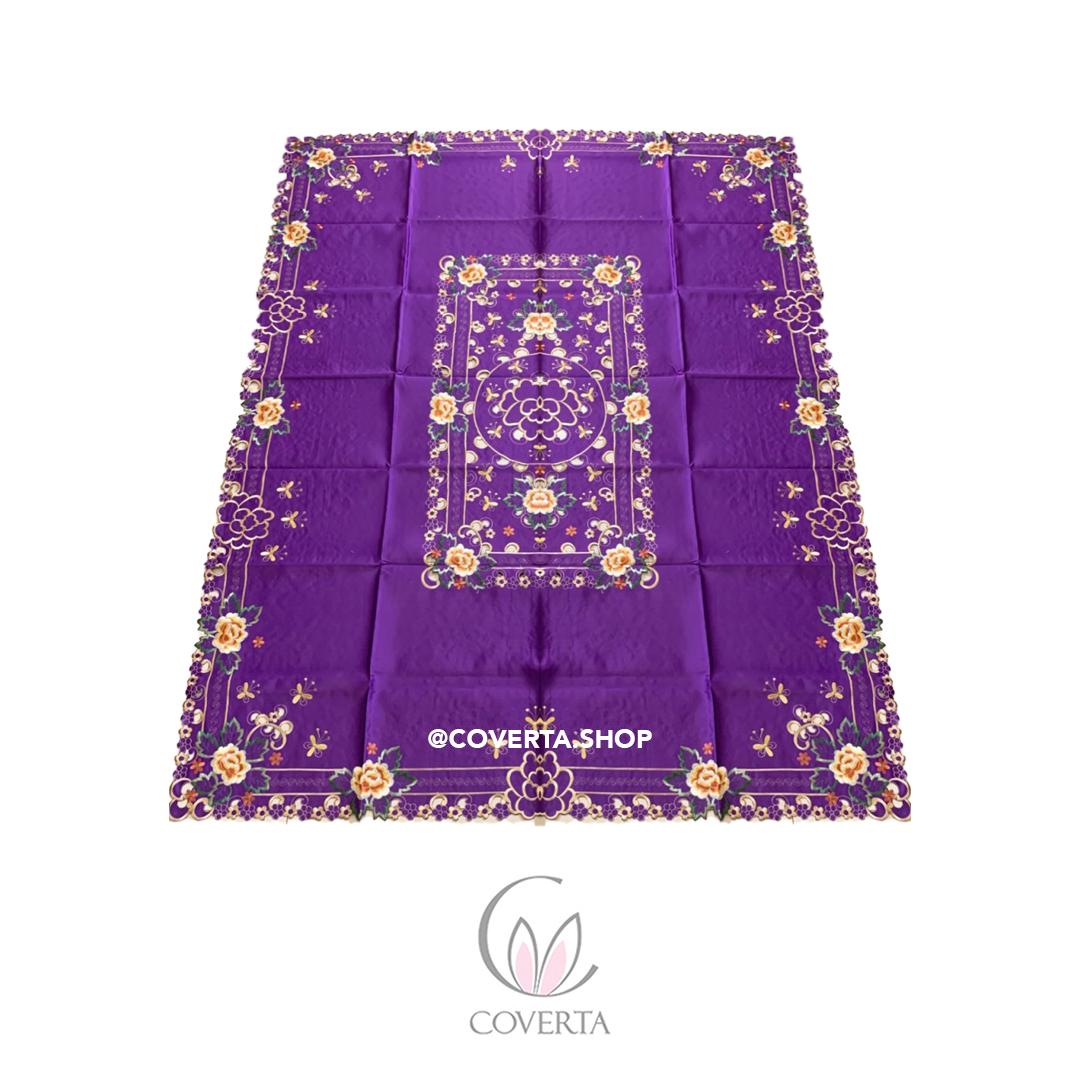 Taplak Meja Makan Bordir Purple0606 - 6-8 Kursi - 180x225cm