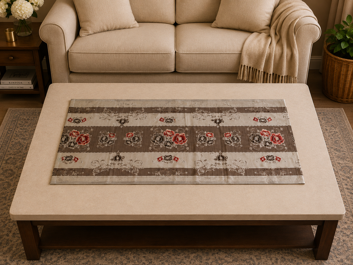 Taplak Meja Tamu Plastik Anti Air Motif  110x50 cm / Taplak Meja Tamu Mewah Waterproof Print lebar 50cm