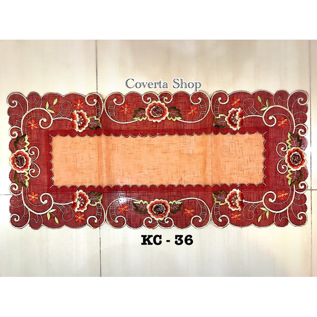 Taplak Meja Tamu Kaca Bordir 40x90cm
