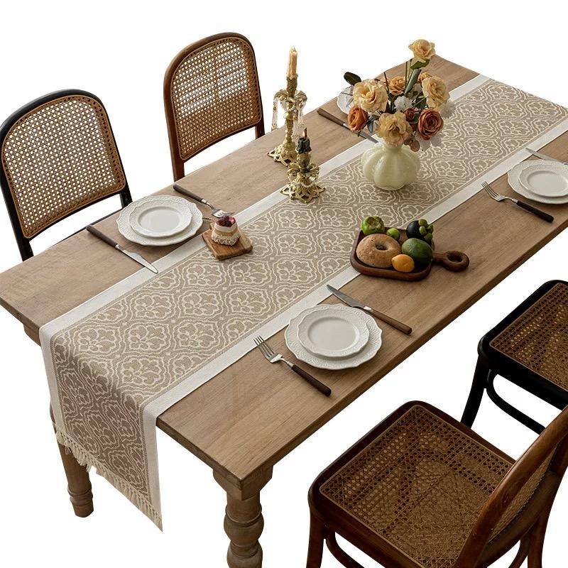 Coverta Table Runner Raya - Taplak Meja Makan Linen Estetik Motif Raya | Alas Meja Tamu Minimalis