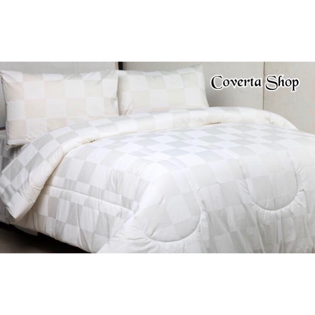 Bella Vista Bed Cover Set Polos Putih Kotak - Double 160/180/200x200x30cm