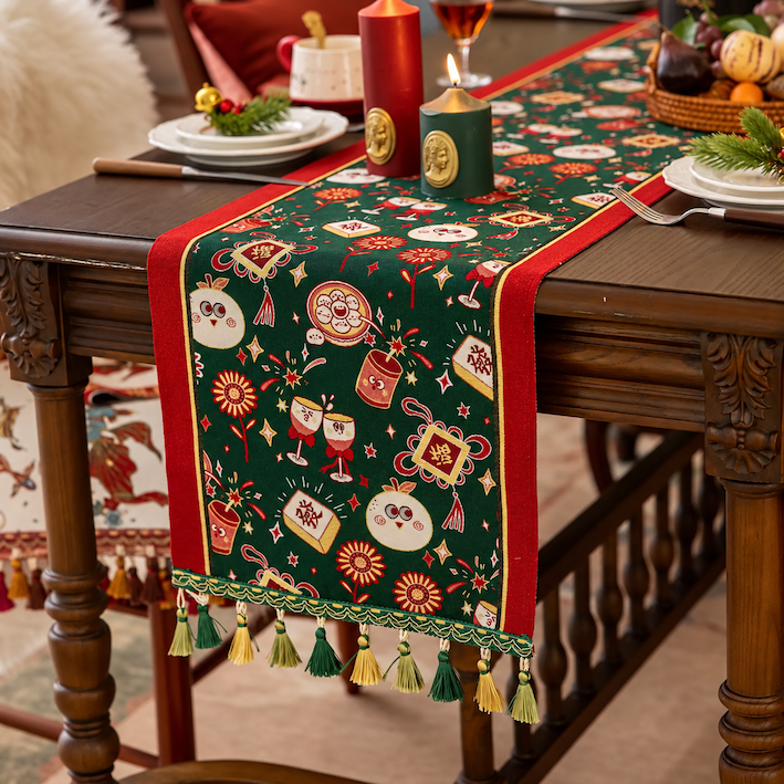 Table Runner Mahjong | Taplak Meja Panjang Motif Mahjong Dekorasi Imlek Meja Makan