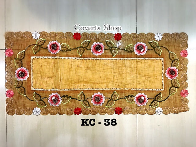 Taplak Meja Tamu Kaca Bordir 40x90cm
